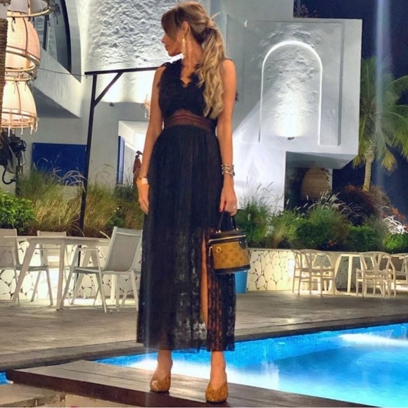 NWT RARE ZARA Bloggers Favorite Dramatic Black Long/Maxi Lace Party Dress - Picture 9 of 17